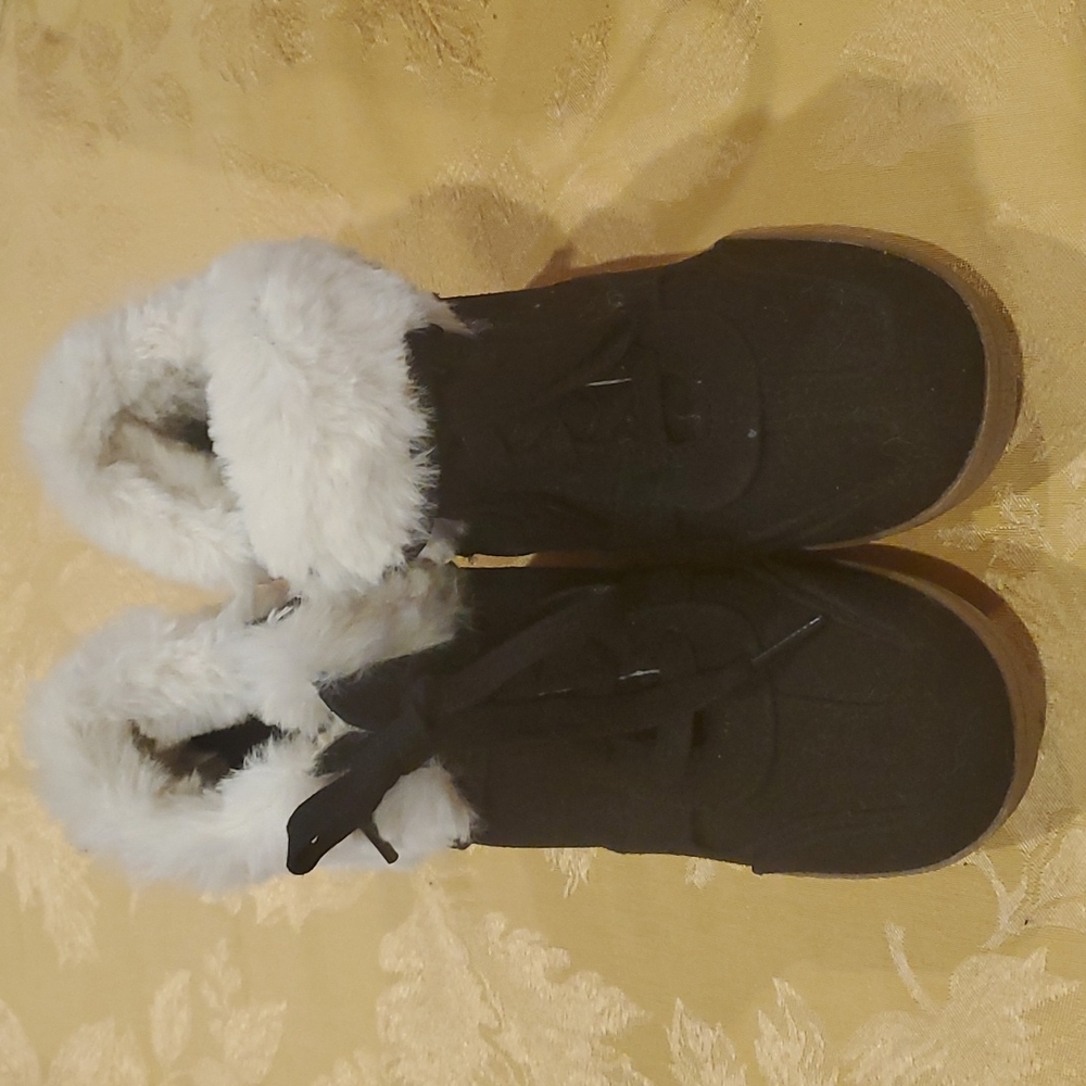 Girl Justice black velour and fur lace up platform boots